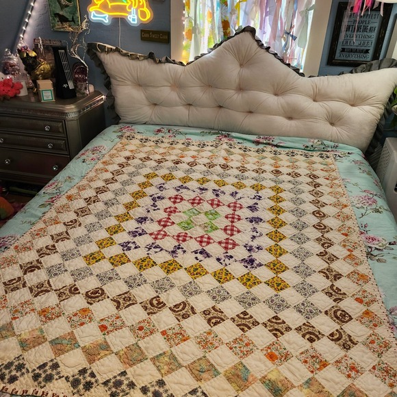 Vintage Handmade Patchwork Quilt Throw Blanket Teddy Bear Print Cottagecore - Picture 2 of 10